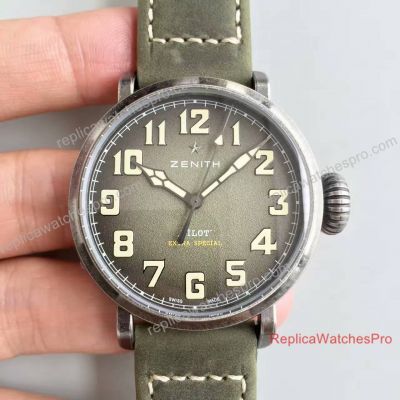 Swiss Replica Zenith Pilot 40mm Type 20 Extra Special Watch Kaki Green Grained Dial